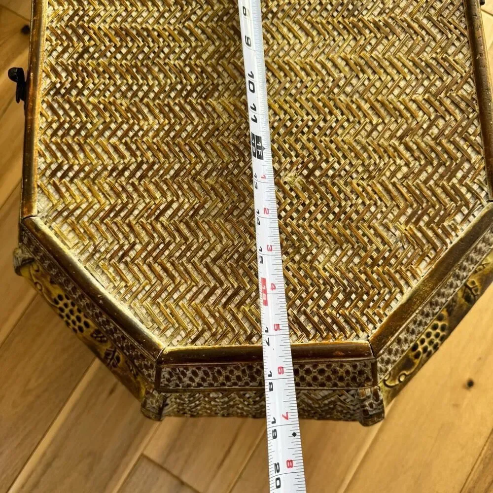 Asian Style Vintage Woven Carved light metal/Wooden Trunk inside storage box